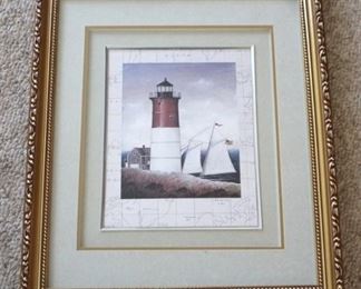 99 - Framed lighthouse print 16.5 x 14 glass cracked