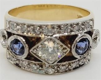103z - Men's Diamond and Sapphire ring size 10 14K gold
