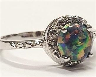 150w - 2/3ct Black Opal Sterling Silver Ring size 7
