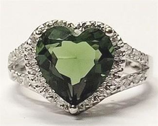 190w - Heart Cut Green Sapphire Sterling Silver Ring size 6
