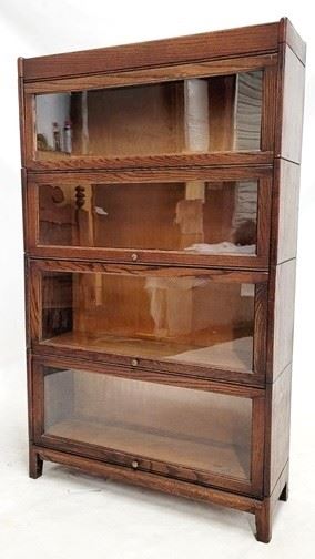 1637 - Oak 4 stack lawyer's bookcase, tag on back 57 x 34 x 11 1 knob missing
