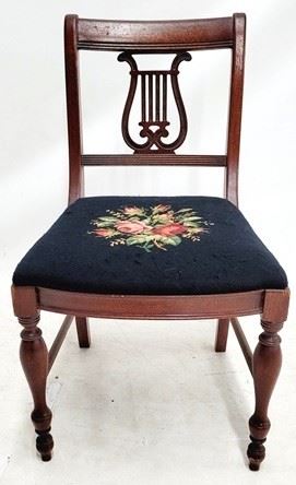 1642 - Needlepoint seat mahogany chair 34 x 19 x 20
