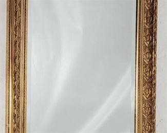 1646 - Gold frame beveled mirror - 35 x 29 wired to hang either way
