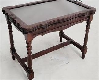 1660 - Mahogany carved tray top coffee table glass in tray 19 x 25 x 16
