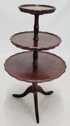 1671 - Mahogany three tier dumbwaiter table 40 x 24
