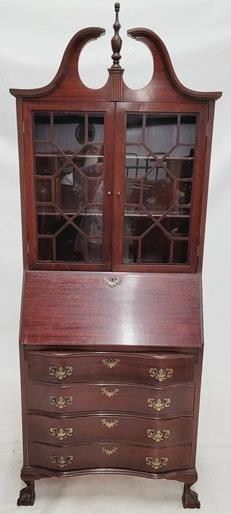 1678 - Chippendale bookcase top secretary Ball & claw feet 81 x 31 x 16
