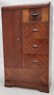 1682 - Waterfall inlaid chifforobe chest one handle missing top cedar lined 64 x 36 x 21
