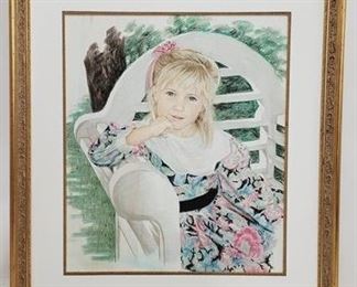 1690 - Large framed picture of girl, no glass 45 x 40
