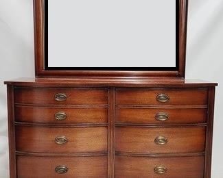 1699 - Mahogany double bow front dresser with mirror 66 x 20 x 54
