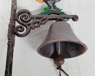 1702 - Cast iron rooster bell, wall mount 16 x 9
