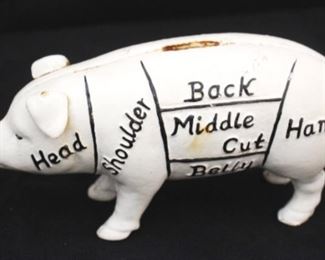 1980 - Mason's Meat Market Cast Iron Pig Bank 3.5" x 7"
