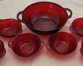 2434 - Vintage Ruby Red 7 piece berry bowl set

