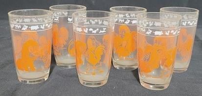 3013 - Vintage set of 6 decorated juice glasses - 4"
