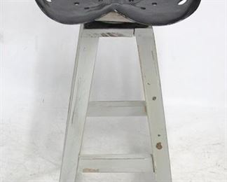 6001 - Swivel tractor seat top bar stool, wood base 31 x 17 x 15
