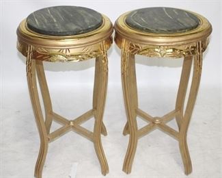 6030 - Pair marble inset gold leaf plant stands 27 x 15
