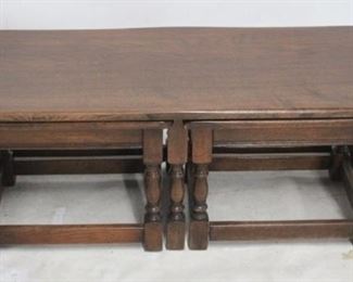 6041 - English oak 3 part nesting table set 16 x 45 x 17
