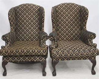 6044 - Matching pair Chippendale wing back chairs on ball & claw feet 42 x 28.5 x 27
