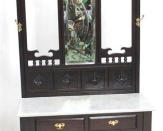 6051 - Carved mahogany hall tree with marble top 2 drawers 78 x 35 x 15
