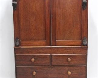 6055 - Early linen press on turned leg double doors over 4 drawers 82.5 x 45 x 20
