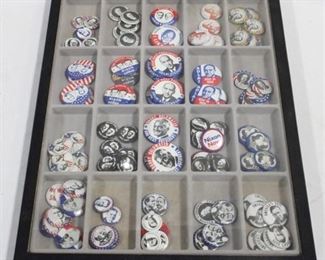 6076 - Display case full of assorted political buttons 12 x 16
