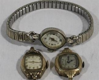 6098 - 3 Vintage women's gold plated watches only one band
