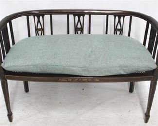 6126 - Stickley barrel side mahogany settee with cushion 29 x 40 x 18
