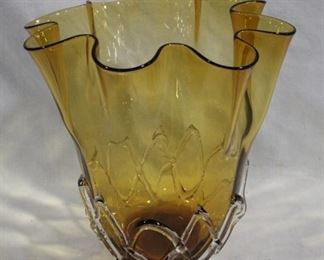 6164 - Art glass amber blown vase - 9.5"
