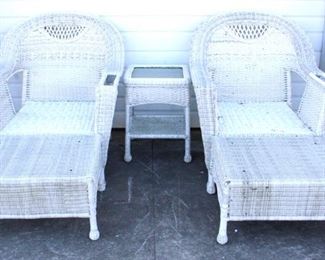 6175 - Wicker chairs, ottomans & end table no cushions chairs 37 x 34 x 29 ottomans 14 x 26 x 21.5 table 23 x 17 x 17
