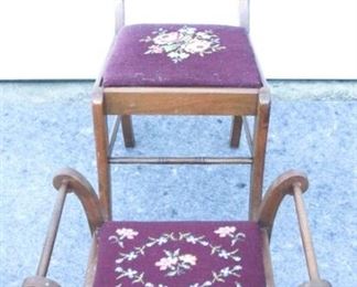 6191 - Chair & footstool with needlepoint chair 37 x 17 x 16 stool 16 x 28 x 15
