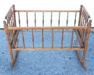 6209 - Vintage spindle baby cradle wire on bottom 27 x 36 x 20
