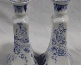 6264 - Pair blue & white porcelain 8.5" candlesticks

