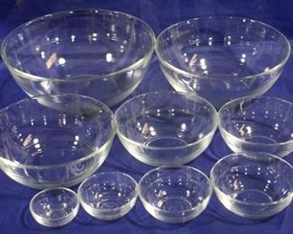 6463 - Duralex France 9 pc glass mixing bowl set
