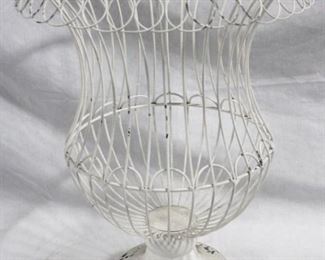 6566 - White wire planter urn - 18 x 14

