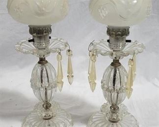 6586 - Pair of Vintage Electric Hurricane Lamps - AS IS cord is cut prisms are plastic
