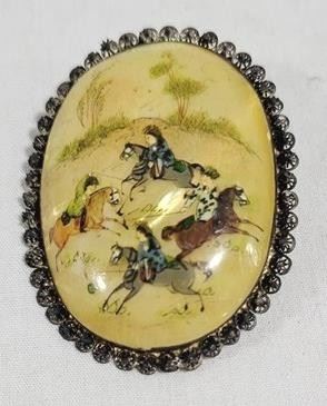 6593 - Persian Story Brooch Hand Painted 2 x 1.5"
