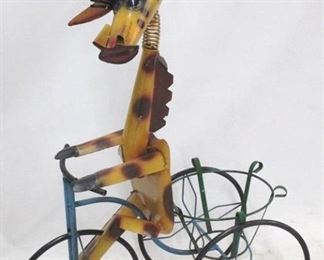 8042 - Metal Giraffe on Tricycle Plant Stand
