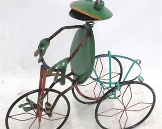 8041 - Metal Frog on Tricycle Plant Stand
