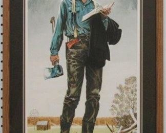 9026 - LOG SLITTER ABE LINCOLN BY NORMAN ROCKWELL 17 x 29
