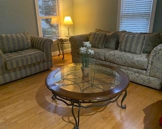 Couch, oversize chair + Ottoman- Coffee table with 2 matching end tables