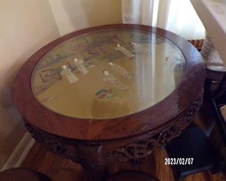 glass topped oriental coffee table