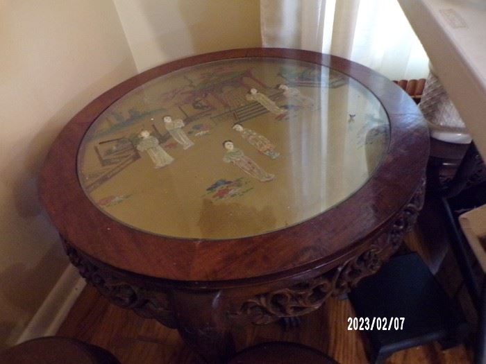 glass topped oriental coffee table