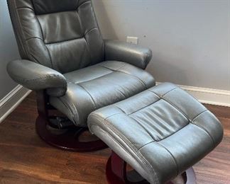 Barca Lounger grey leather reclining chair with ottoman