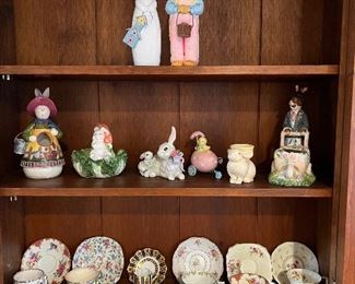 Collection of porcelain & ceramic bunnies & tea cup service