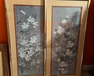 Pair of floral print wall art