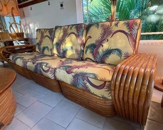 Mid-century 8 strand pretzel rattan sectional sofa