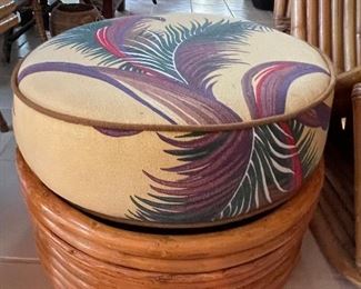 Mid-century round rattan pouf seat / ottoman