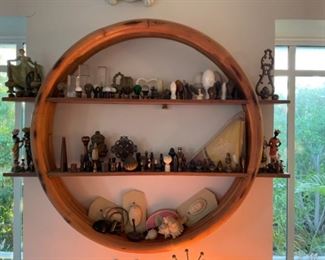 Lamp finials, Vintage rattan shelf