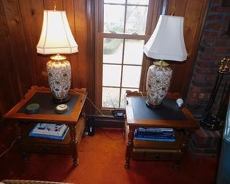 Vintage End Tables And Paste Porcelain Lamps