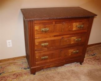 Rose marble top walnut antique dresser