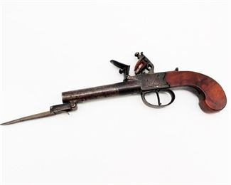 British Boxlock Flint Pistol With Bayonet